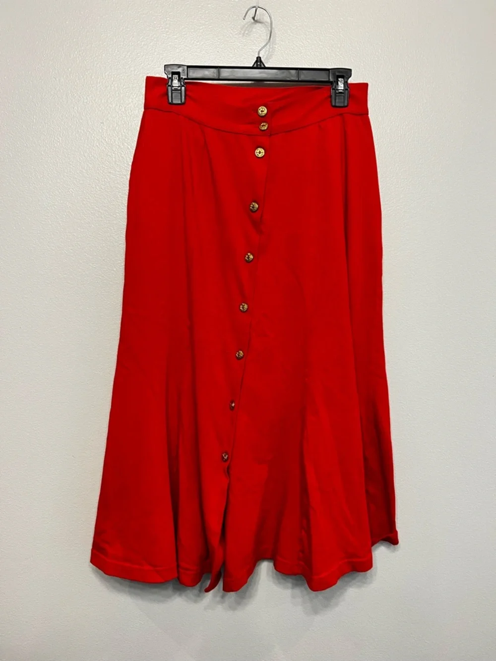 Vintage Y2K Red Asymmetrical Gold Button-Front‎ Midi Skirt Sailor Nautical Yacht